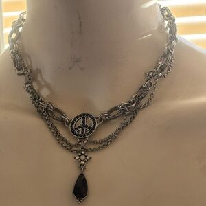 Lucky Brand Vintage Peace Sign Layered Necklace